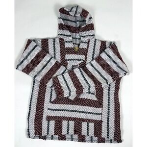 Baja Joe Size Small Mexican Drug Rug Hoodie Burgundy Grey Poncho Pullover‎